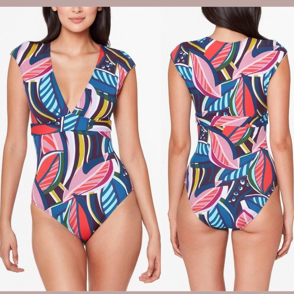 Bleu Rod Beattie 💙 Absolutely Fabulous Cap Sleeve One Piece Swimsuit size 8 - Picture 1 of 9